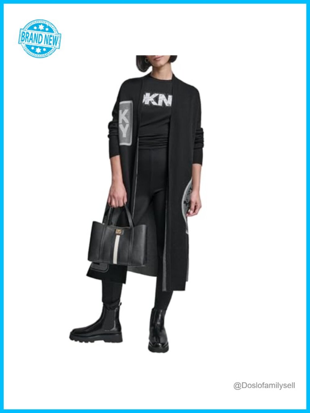 DKNY Knit Newspaper Logo T-Shirt Crew Neck Cap Sleeve Regular Fit